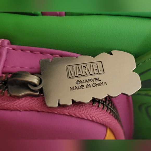 Loungefly Green Goblin faux leather daypack backpack gun metal grey hardware - Picture 14 of 16